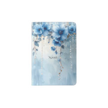 Blue Flowers and Pearls Passport Holder