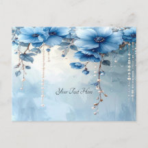 Blue Flowers and Pearls Postcard
