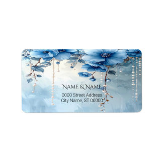 Blue Flowers and Pearls Return Address Label