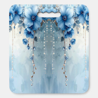 Blue Flowers and Pearls Stadium Seat Cushion