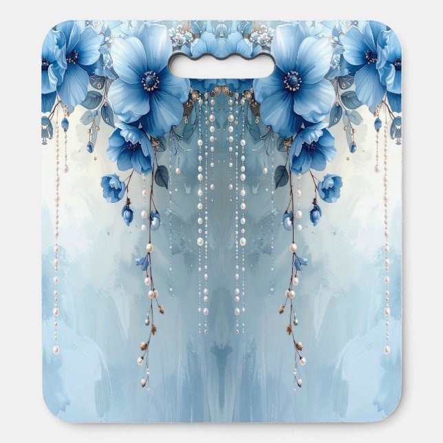 Blue Flowers and Pearls Stadium Seat Cushion (Front Vertical)
