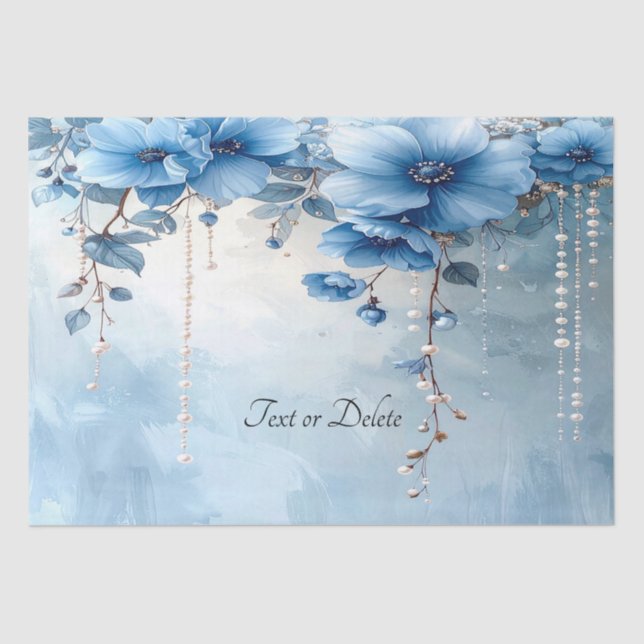 Blue Flowers and Pearls Tissue Paper (Front)