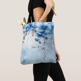 Blue Flowers and Pearls Tote Bag