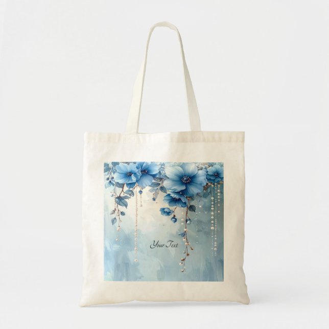 Blue Flowers and Pearls Tote Bag (Front)