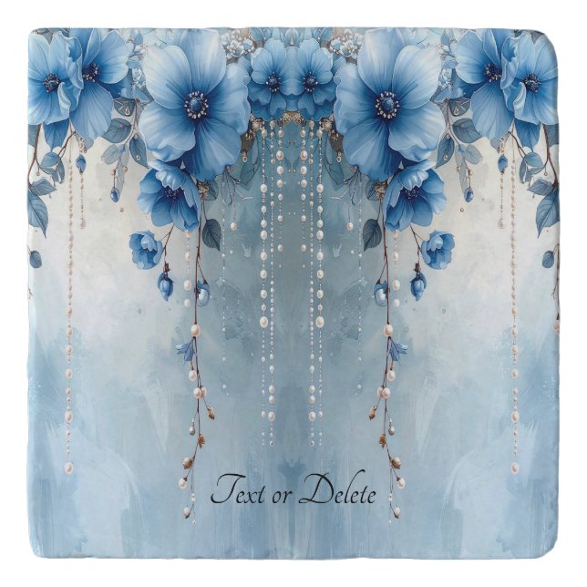 Blue Flowers and Pearls Trivet (Front)