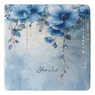 Blue Flowers and Pearls Trivet