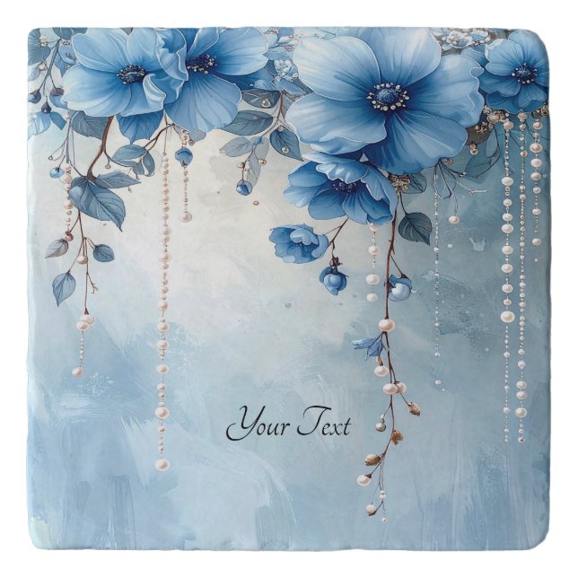Blue Flowers and Pearls Trivet (Front)