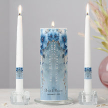 Blue Flowers and Pearls Unity Candle Set