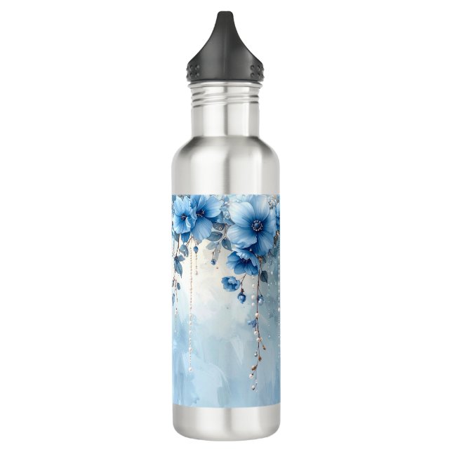 Blue Flowers and Pearls Water Bottle (Left)