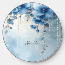 Blue Flowers and Pearls Wireless Charger