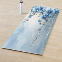 Blue Flowers and Pearls Yoga Mat
