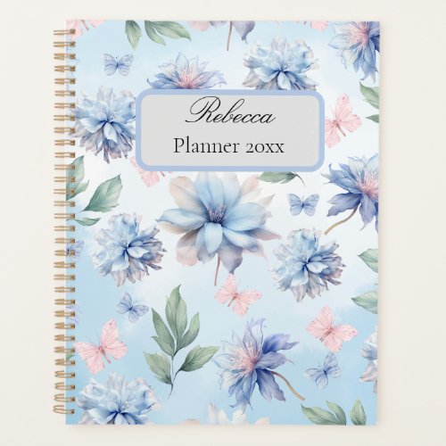 Blue Flowers and Pink Butterflies Planner