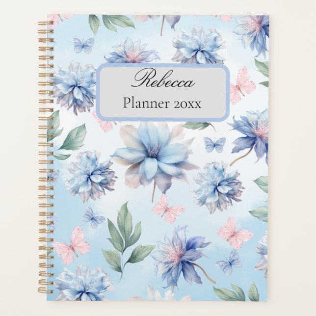 Blue Flowers and Pink Butterflies Planner (Front)