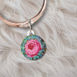 Blue Flowers And Pink Rose Pet Name Tag<br><div class="desc">Tiny blue flowers surround this beautiful pink rose bud.  Makes a very nice,  feminine gift for the ladies.  Vintage artwork with pretty colors of blue and pink.</div>