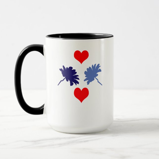 Blue flowers and Red Hearts Mug (Left)