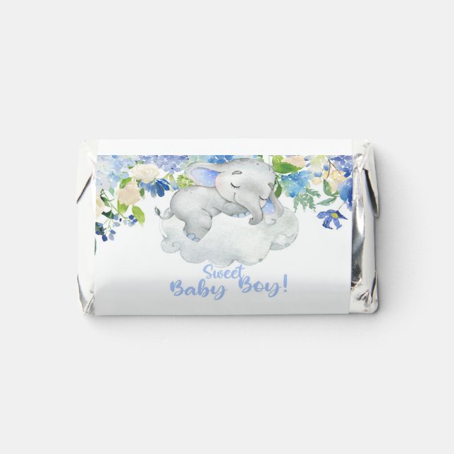 Blue flowers & baby elephant mini hershey wrapper. hershey's miniatures (Front)