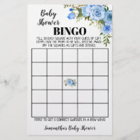 Blue Flowers Baby Shower Bingo game card Flyer