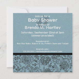 Blue Flowers Baby Shower Invitations