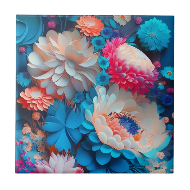 Blue Flowers Background-1 Ceramic Tile (Front)