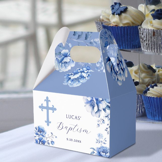 Blue Flowers Baptism Favor Boxes (Creator Uploaded)