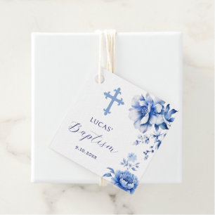 Blue Flowers Baptism Favor Tags