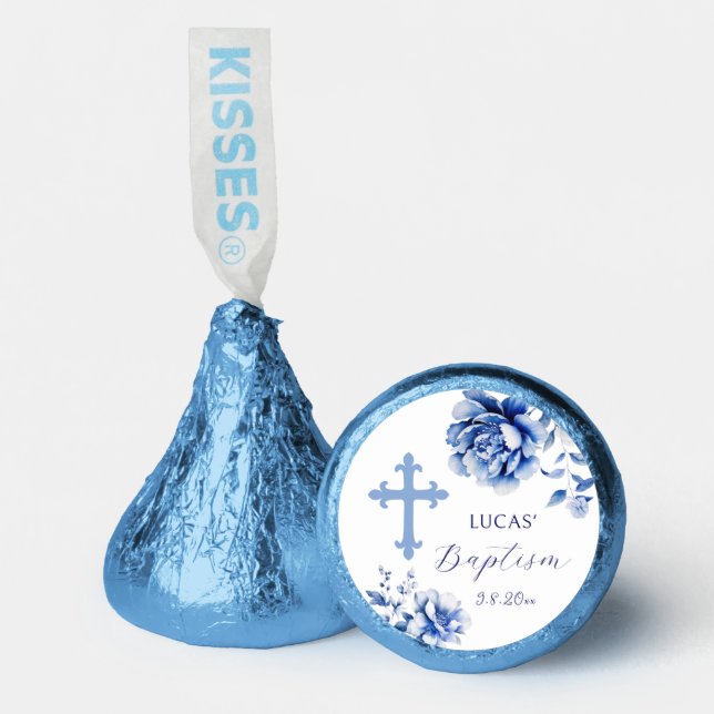 Blue Flowers Baptism Hershey®'s Kisses® (Front)