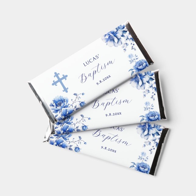 Blue Flowers Baptism Hershey's Chocolate Bars (Front)