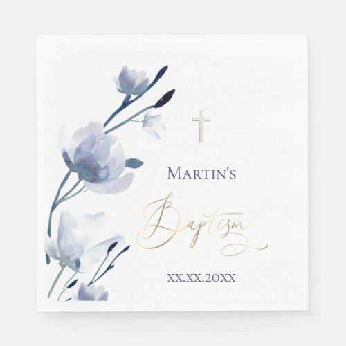 blue flowers baptism  napkins