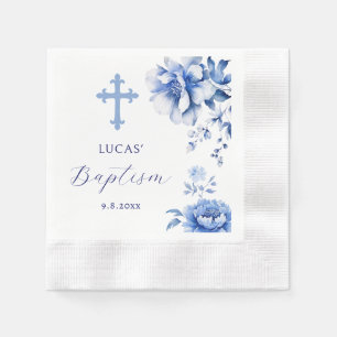 Blue Flowers Baptism Paper Napkin