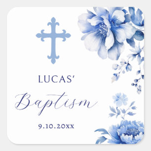 Blue flowers Baptism sticker