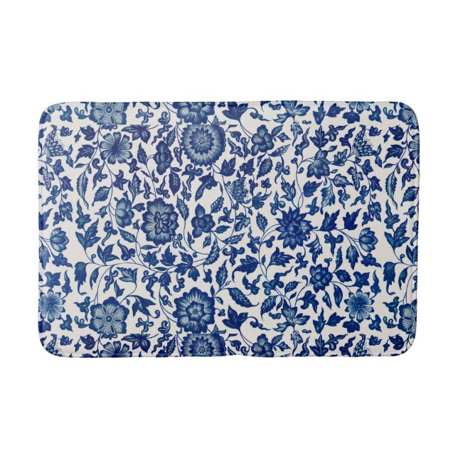 Blue flowers bath mat (Front)