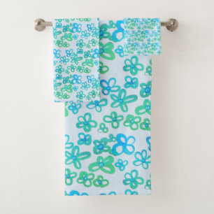 Blue flowers bath towel set