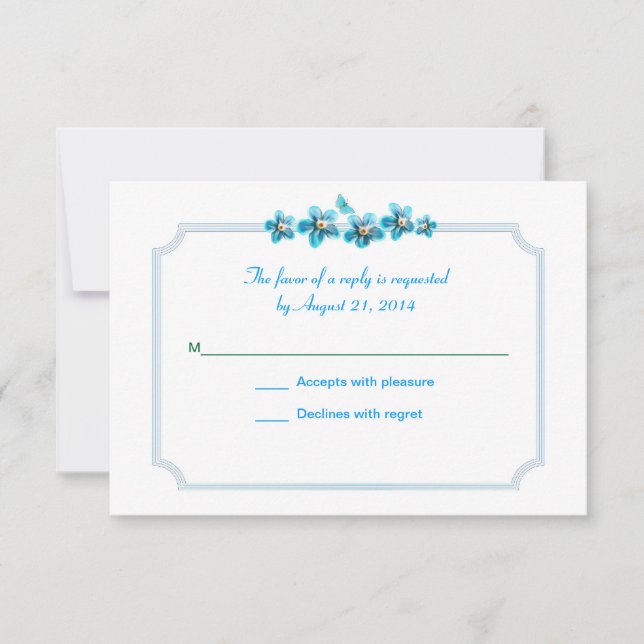blue flowers beautiful wedding RSVP Card (Front)