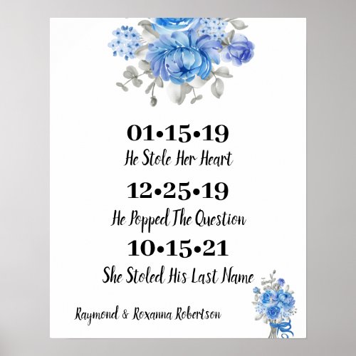 Blue Flowers  Best Day Wedding Date Yes Day  Poster