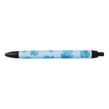 blue flowers black ink pen