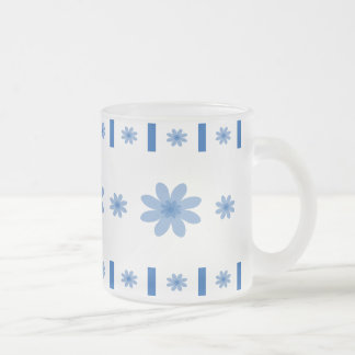 Blue Flowers & Blocks Frosted Glass Coffee Mug