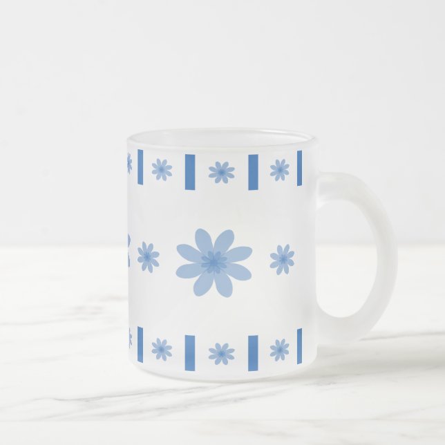 Blue Flowers & Blocks Frosted Glass Coffee Mug (Right)