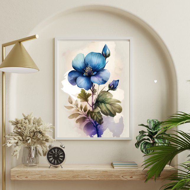 Blue Flowers Blue Bell Watercolor Print Wall Art (Blue Floral Flowers Watercolor Art Print Poster. Available as Digital instant download or printed)