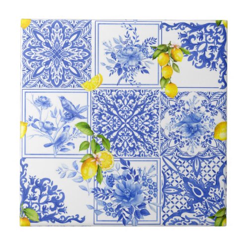 Blue flowersblue chinaporcelainbirds    ceramic tile