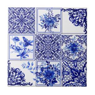 Blue flowers,blue china,porcelain,birds ceramic tile
