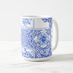 Blue flowers,blue china,porcelain,birds coffee mug