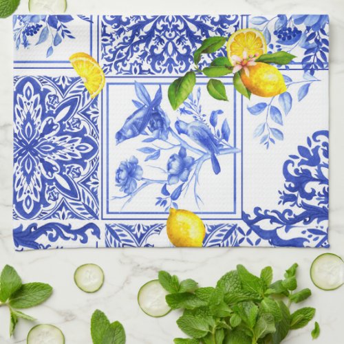 Blue flowersblue chinaporcelainbirds   kitchen towel