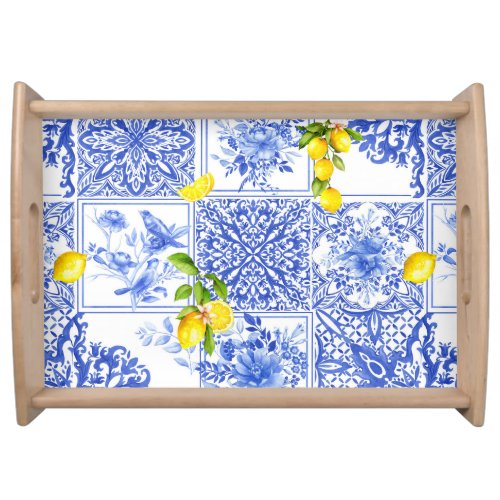 Blue flowersblue chinaporcelainbirds   serving tray