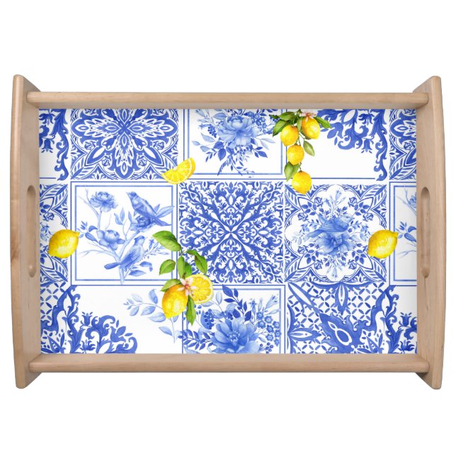 Blue flowers,blue china,porcelain,birds   serving tray (Front)