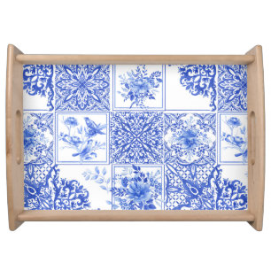 Blue flowers,blue china,porcelain   serving tray
