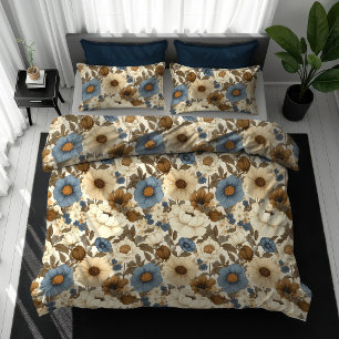 Blue Flowers Bohemian Powder Blue Elegant Duvet Cover