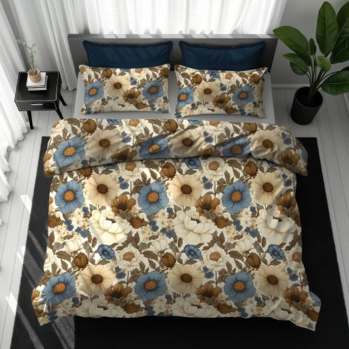 Blue Flowers Bohemian Powder Blue Elegant Duvet Cover