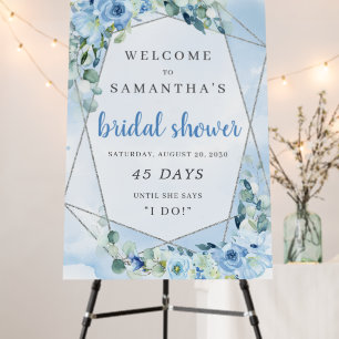 Blue flowers boho bridal shower countdown sign