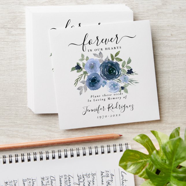 Blue Flowers Boho Seed Packet Memorial Funeral Envelope (Stacked)