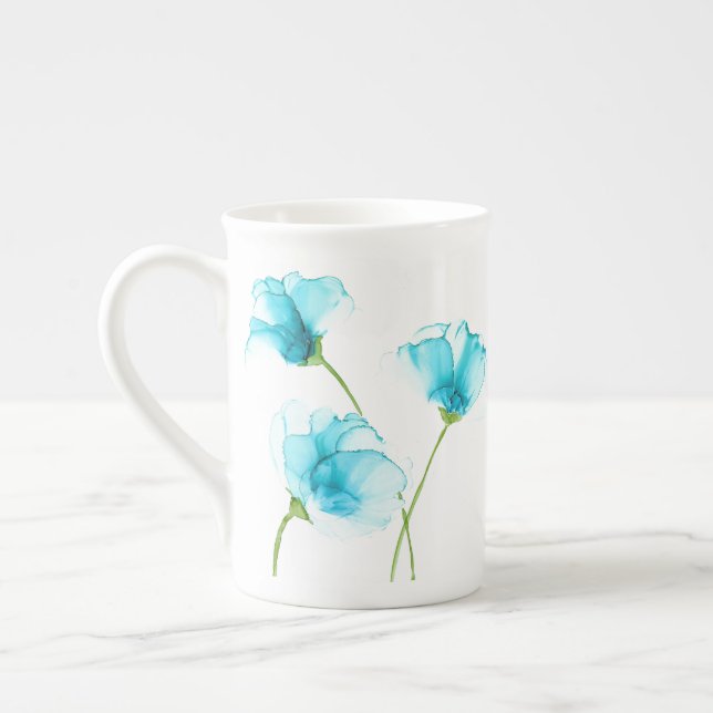 Blue Flowers Bone China Mug (Left)